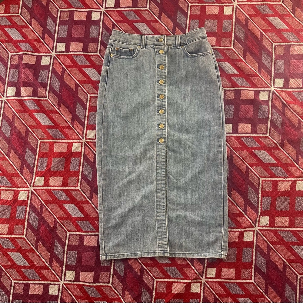 Michael Kors Gray Denim Skirt with Gold Accents